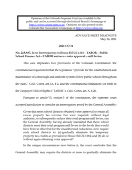 Interrogatory on House Bill 21-1164 Submitted by the Colorado General Assembly
