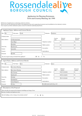 Application for Planning Permission. Town and Country Planning Act 1990