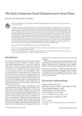 The Early Cretaceous Lizard Dalinghosaurus from China