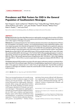 Prevalence and Risk Factors for CKD in the General Population of Southwestern Nicaragua