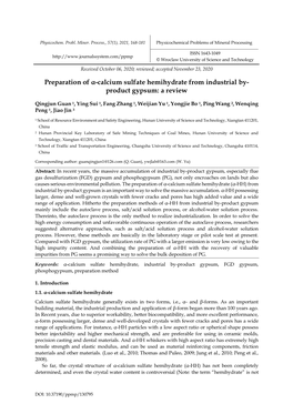 Preparation of Α-Calcium Sulfate Hemihydrate from Industrial By- Product Gypsum: a Review