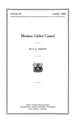 Mormon Cricket Control