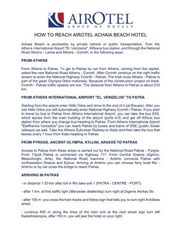 How to Reach Airotel Achaia Beach Hotel