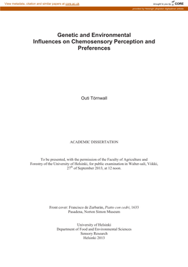 Genetic and Environmental Influences on Chemosensory Perception and Preferences