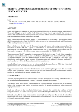 Traffic Loading Characteristics of South African Heavy Vehicles