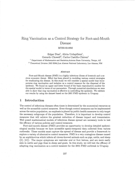 Ring Vaccination As a Control Strategy for Foot-And-Mouth Disease MTBI-02-09M