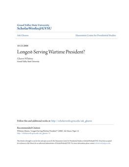 Longest-Serving Wartime President? Gleaves Whitney Grand Valley State University