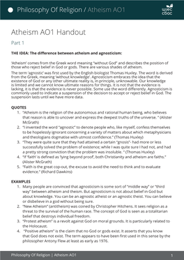 Atheism AO1 Handout Part 1