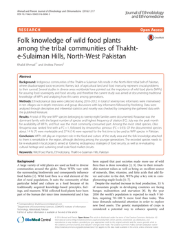 E-Sulaiman Hills, North-West Pakistan Khalid Ahmad1* and Andrea Pieroni2