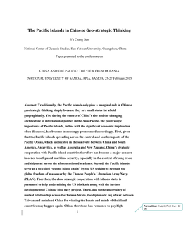 The Pacific Islands in Chinese Geo-Strategic Thinking