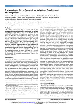 Phospholipase C;1 Is Required for Metastasis Development and Progression