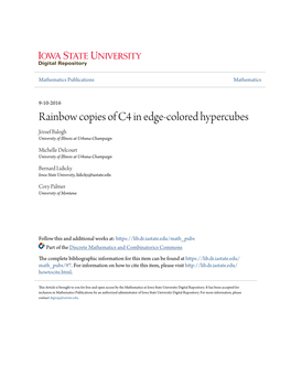 Rainbow Copies of C4 in Edge-Colored Hypercubes József Balogh University of Illinois at Urbana-Champaign