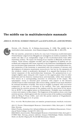 The Middle Ear in Multituberculate Mammals