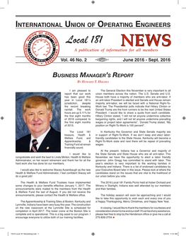 International Union of Operating Engineers Local 181 a Publication of Informationnewsnews for All Members