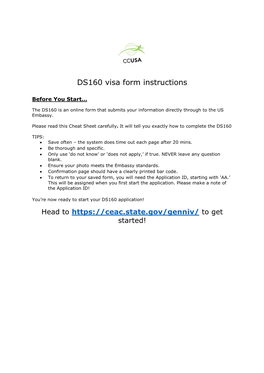 DS160 Visa Form Instructions