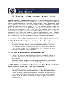 Five Eyes Oversight Organizations Meet in London