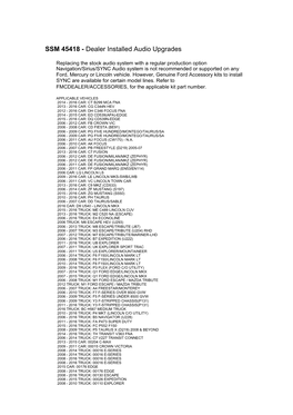 SSM 45418 - Dealer Installed Audio Upgrades