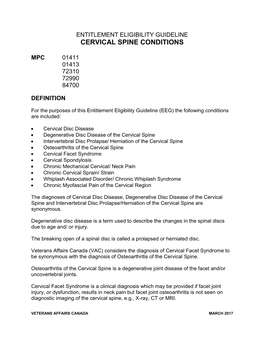 Entitlement Eligibility Guideline Cervical Spine Conditions