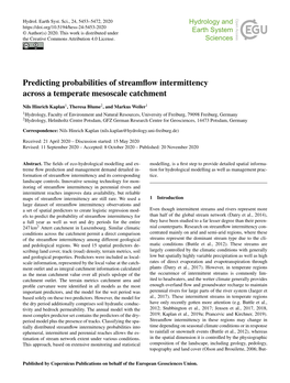 Predicting Probabilities of Streamflow Intermittency Across A