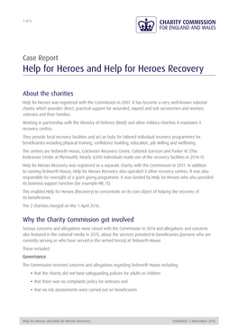 Case Report Help for Heroes and Help for Heroes Recovery