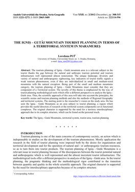 The Igniş – Gutâi Mountain Tourist Planning in Terms of a Territorial System in Maramureş