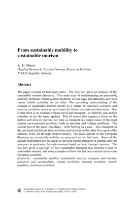 From Sustainable Mobility to Sustainable Tourism