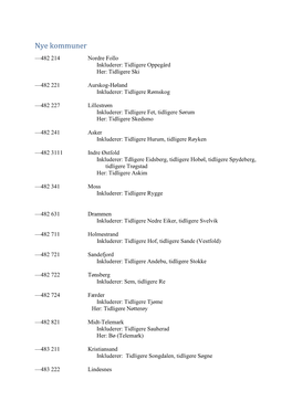 Nye Kommuner —482 214 Nordre Follo Inkluderer: Tidligere Oppegård Her: Tidligere Ski