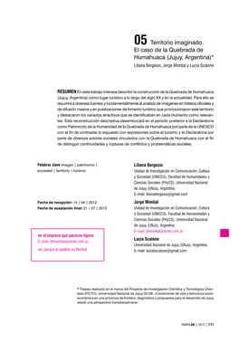 05 Territorio Imaginado. El Caso De La Quebrada De Humahuaca (Jujuy, Argentina)* Liliana Bergesio, Jorge Montial Y Lucía Scalone