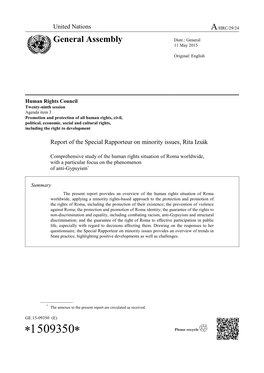 Report of the Special Rapporteur Comprehensive Study of The