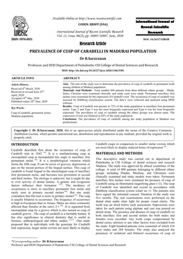 Research Article PREVALENCE of CUSP of CARABELLI IN