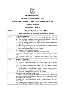 Program Specific Outcomes (Psos) and Course Outcomes (Cos) 2019-20