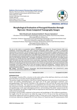 Morphological Evaluation of Pterygoid Hamulus Through Mprcone- Beam Computed Tomography Images