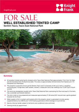 FOR SALE WELL ESTABLISHED TENTED CAMP Sentrim Tsavo, Tsavo East National Park