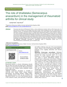 Semecarpus Anacardium) in the Management of Rheumatoid Arthritis for Clinical Study