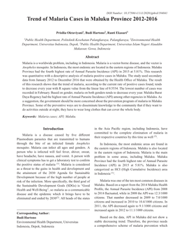 Trend of Malaria Cases in Maluku Province 2012-2016