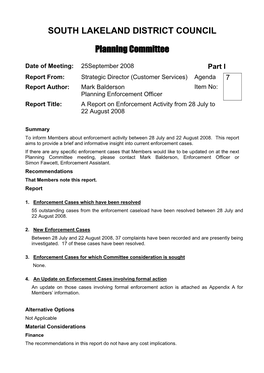 Planning Enforcement Progress Report REF NO