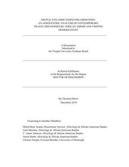 Digital Pan-Africansim for Liberation: an Afrocentric Analysis of Contemporary Travel Discourses by African Americans Visiting Modern Egypt