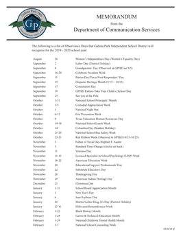 MEMORANDUM Department of Communication