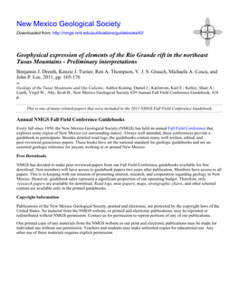 Geophysical Expression of Elements of the Rio Grande Rift in the Northeast Tusas Mountains - Preliminary Interpretations Benjamin J