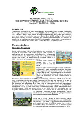 Quarterly Update to Gec Board of Management and Advisory Council (January to March 2021)