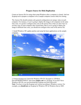 Prepare Source for Disk Duplication