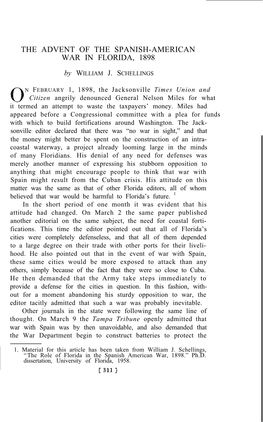 The Advent of the Spanish-American War in Florida, 1898