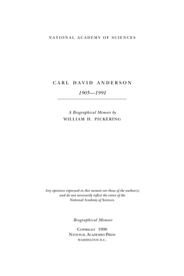 Carl David Anderson Biographical Memoir