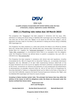 DSV A/S DKK [•] Floating Rate Notes Due 18 March 2022