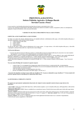 PROVINCIA Di RAVENNA Settore Politiche Agricole E Sviluppo Rurale Servizio Caccia E Pesca