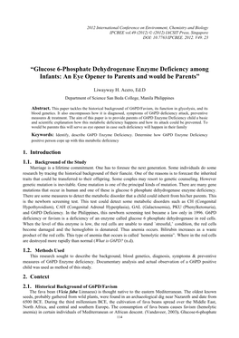 Glucose 6-Phosphate Dehydrogenase Enzyme Deficiency Among Infants: an Eye Opener to Parents and Would Be Parents”