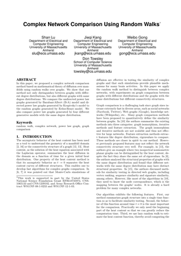 Complex Network Comparison Using Random Walks∗