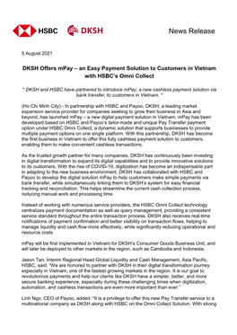 DKSH Offers Mpay – an Easy Payment Solution to Customers in Vietnam with HSBC's Omni Collect
