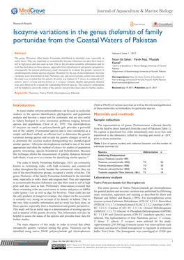 Isozyme Variations in the Genus Thalamita of Family Portunidae from the Coastal Waters of Pakistan