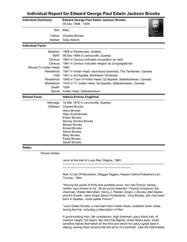 Individual Report for Edward George Paul Edwin Jackson Brooks Individual Summary: Edward George Paul Edwin Jackson Brooks 09 Dec 1848 - 1939